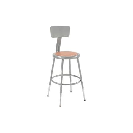 National Public Seating Interion Steel Shop Stool w/Backrest and Hardboard Seat Adjustable Height 19-27 - GRY - 2PK 244870